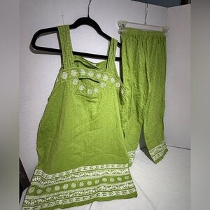 La Obra Green Two-Piece Cotton sleeveless Tunic and Pants Set Sz large